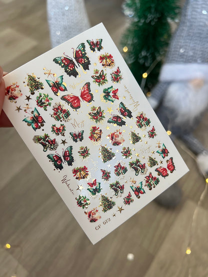 Nail Water Decal CF-072 | Christmas Nail Art Water Decals | Butterflies, Christmas Trees, Gifts and Festive Decorations