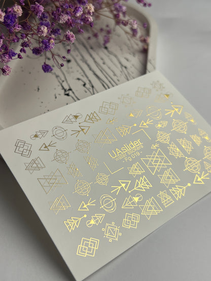 Nail Water Decal Fg-019 | Geometric Water Slide Nail Decals with Gold Foil | Abstract Shapes & Symbols