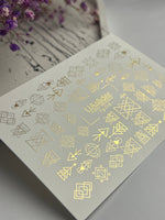 Nail Water Decal Fg-019 | Geometric Water Slide Nail Decals with Gold Foil | Abstract Shapes & Symbols - UASLIDER