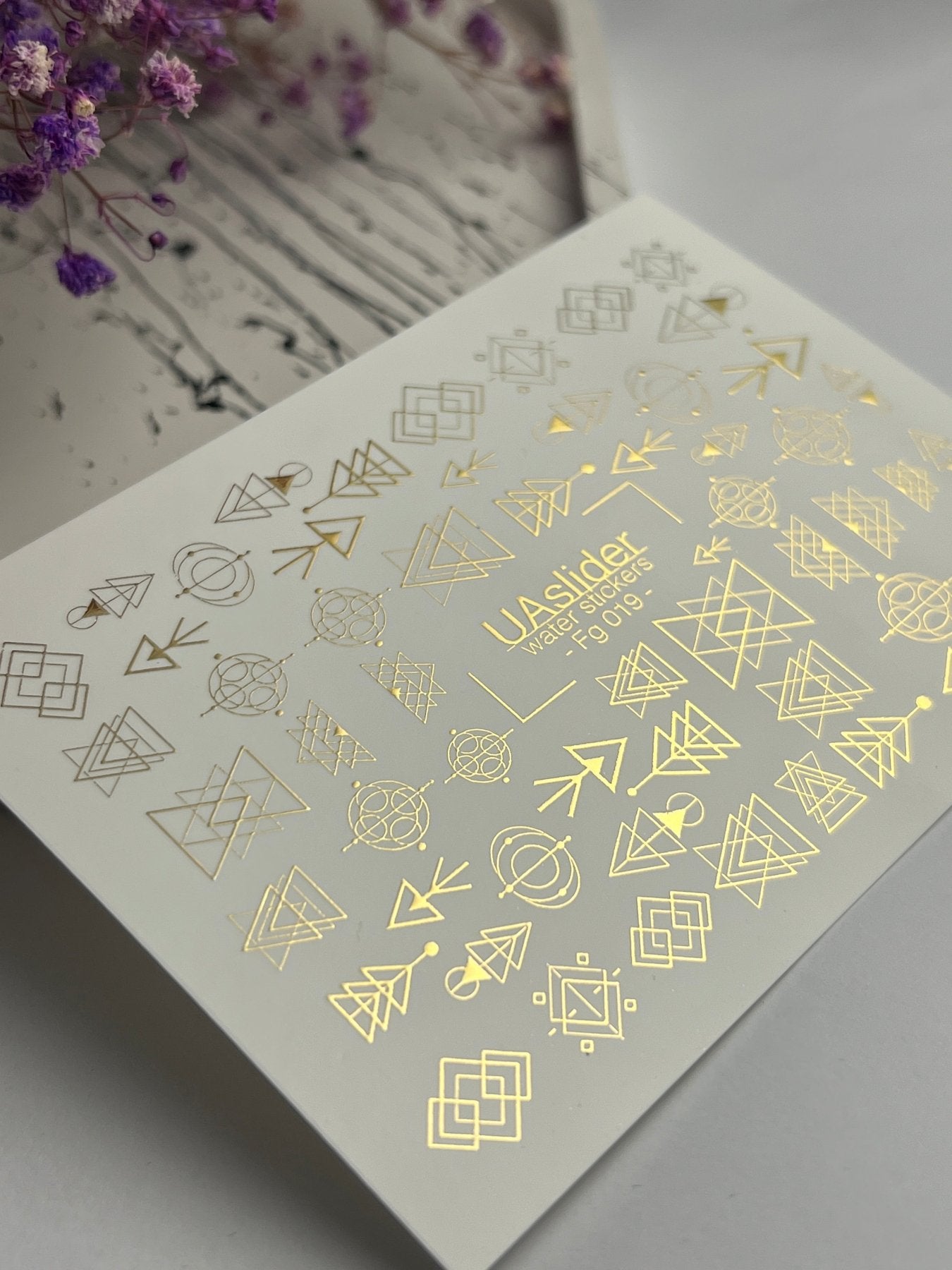 Nail Water Decal Fg-019 | Geometric Water Slide Nail Decals with Gold Foil | Abstract Shapes & Symbols - UASLIDER