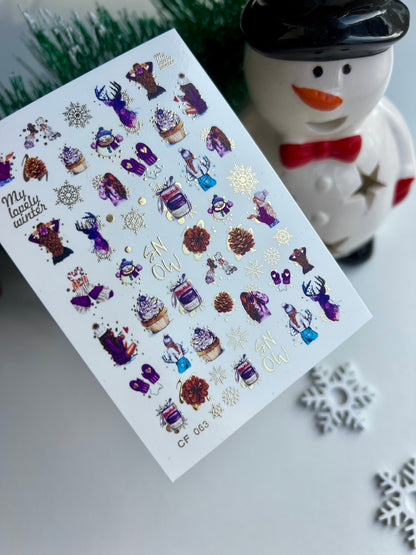 Nail Water Decal CF-063 | Winter Nail Water Decals | Cozy Girl, Snowflakes, Mittens and Cupcakes