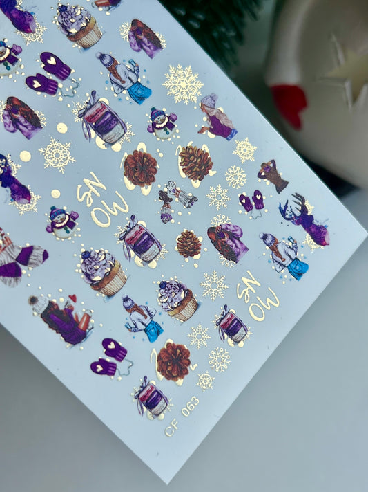 Nail Water Decal CF-063 | Winter Nail Water Decals | Cozy Girl, Snowflakes, Mittens and Cupcakes