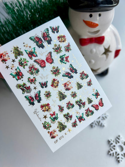 Nail Water Decal CF-072 | Christmas Nail Art Water Decals | Butterflies, Christmas Trees, Gifts and Festive Decorations