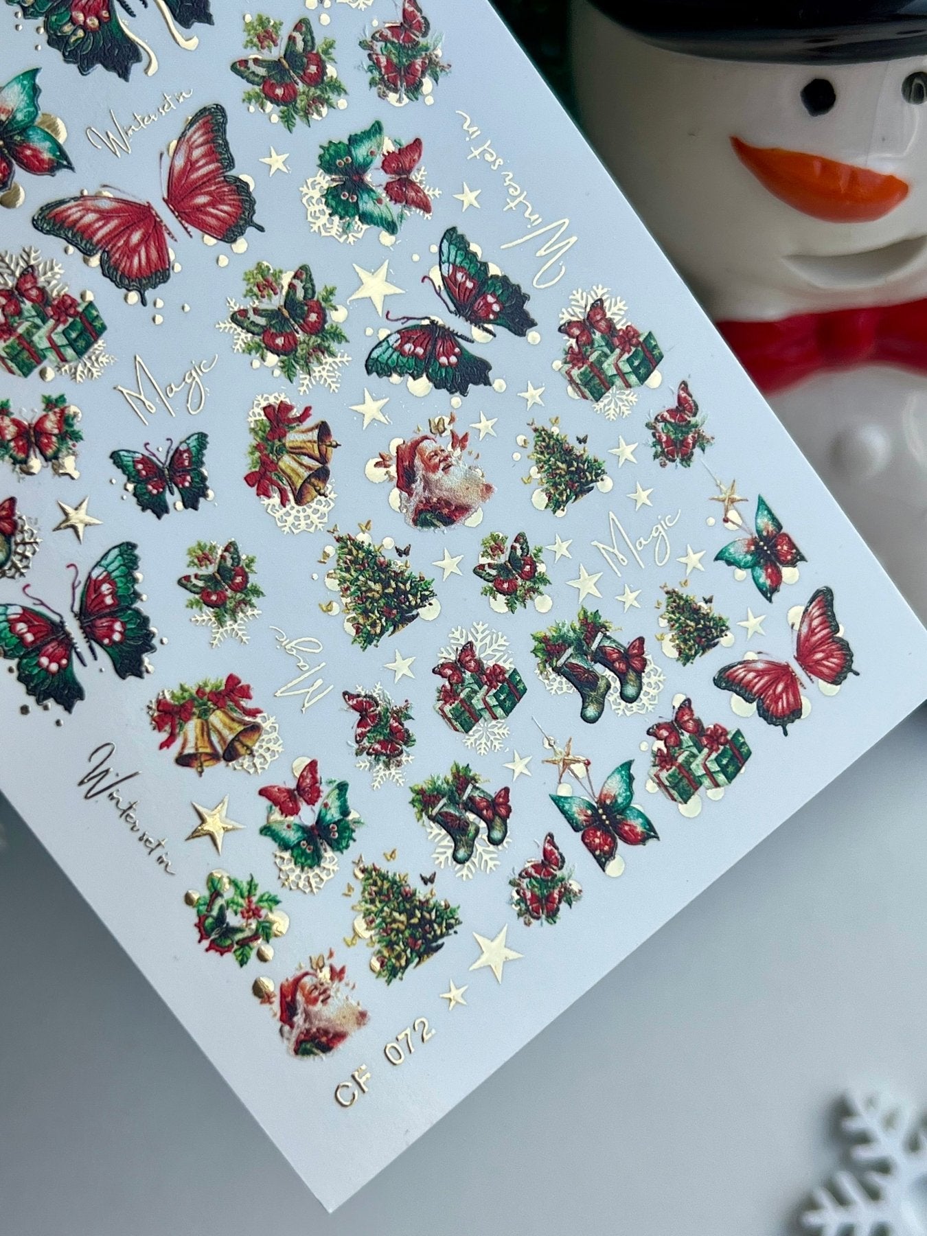Nail Water Decal CF-072 | Christmas Nail Art Water Decals | Butterflies, Christmas Trees, Gifts and Festive Decorations - UASLIDER