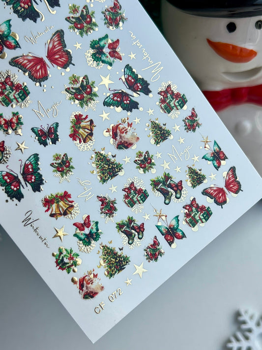 Nail Water Decal CF-072 | Christmas Nail Art Water Decals | Butterflies, Christmas Trees, Gifts and Festive Decorations