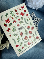 Christmas Nail Decals — Pine, Bows & Poinsettia | NCg-157
