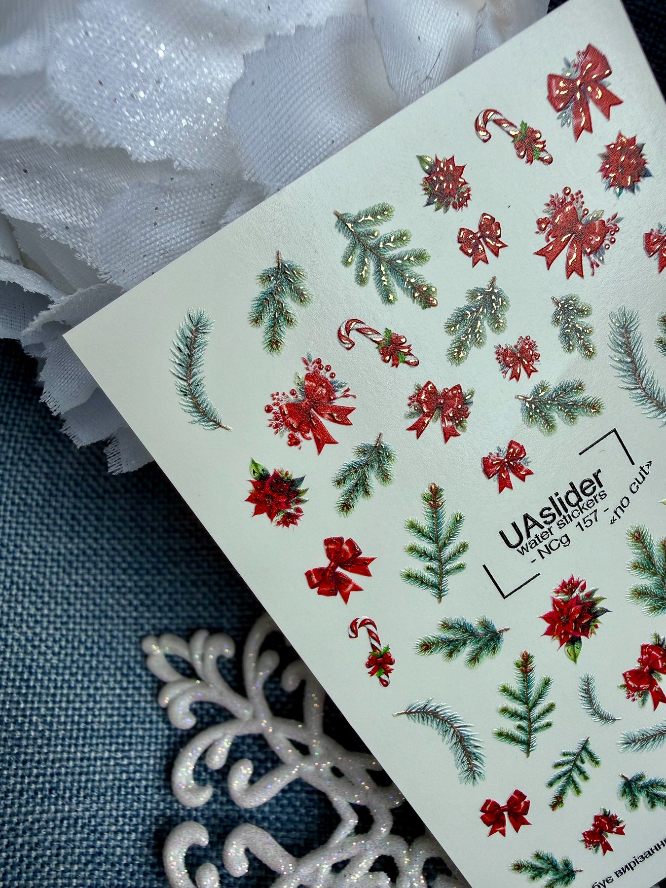 Christmas Nail Decals — Pine, Bows & Poinsettia | NCg-157