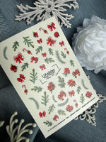 Christmas Nail Decals — Pine, Bows & Poinsettia | NCg-157