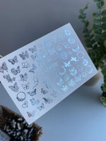 Nail Water Decal Fs-258 | Butterfly Water Slide Nail Decals | Silver Foil Floral Butterflies & Hearts - UASLIDER