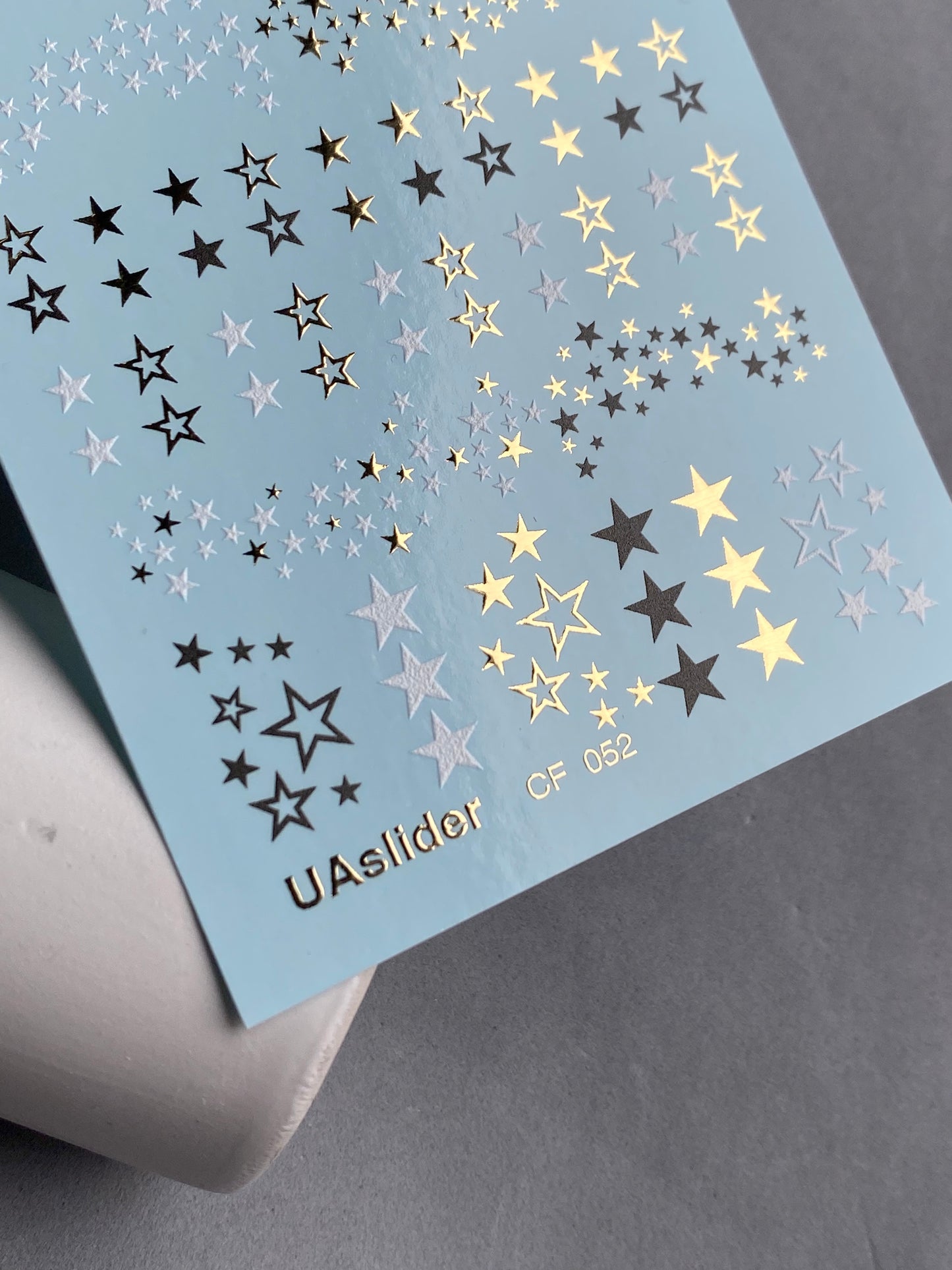 Nail Water Decal CF-052 | Star Nail Water Decals | Black, Gold & Silver Star Patterns
