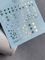 Nail Water Decal CF-052 | Star Nail Water Decals | Black, Gold & Silver Star Patterns - UASLIDER
