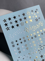 Nail Water Decal CF-052 | Star Nail Water Decals | Black, Gold & Silver Star Patterns - UASLIDER