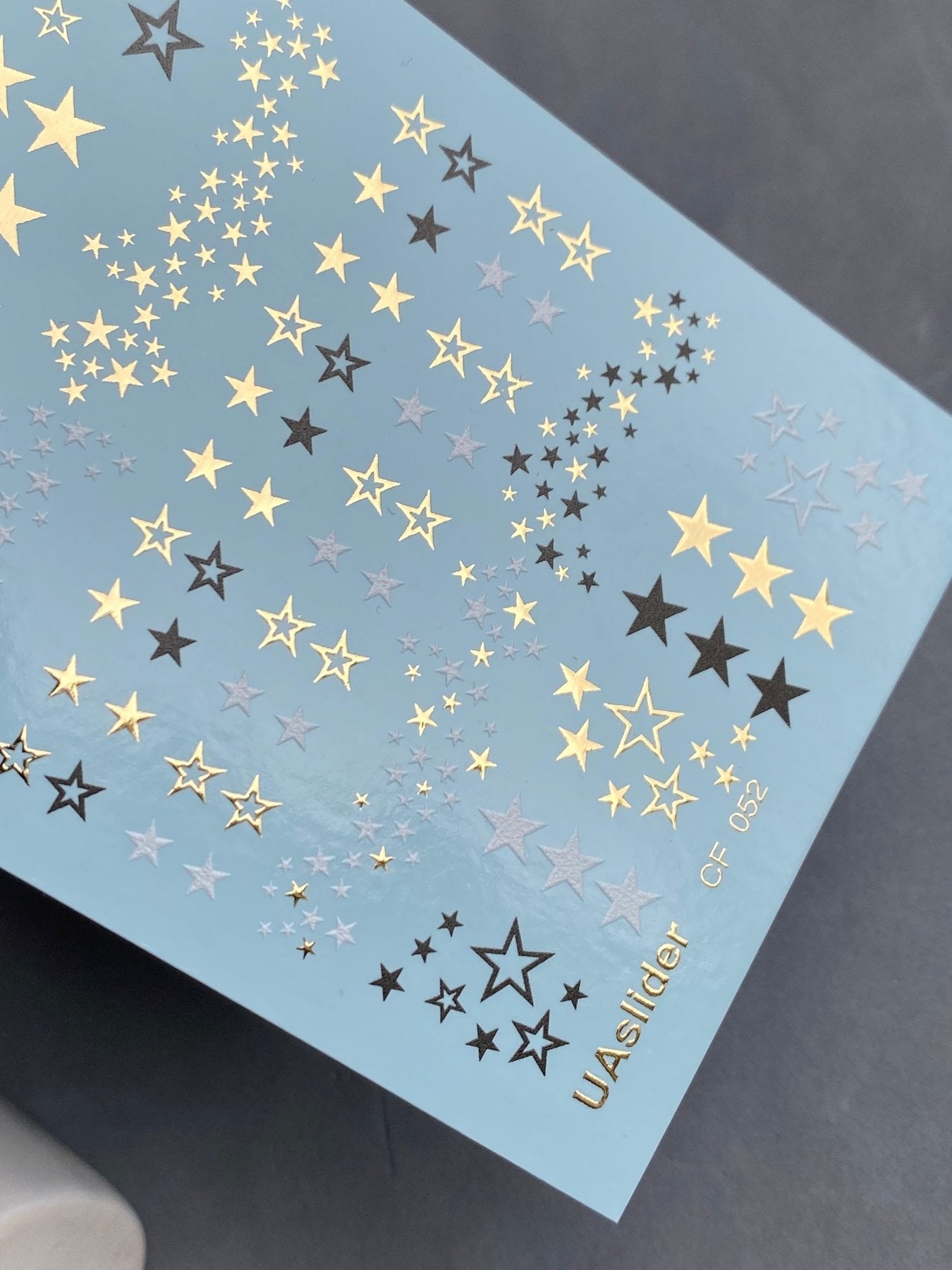 Nail Water Decal CF-052 | Star Nail Water Decals | Black, Gold & Silver Star Patterns - UASLIDER