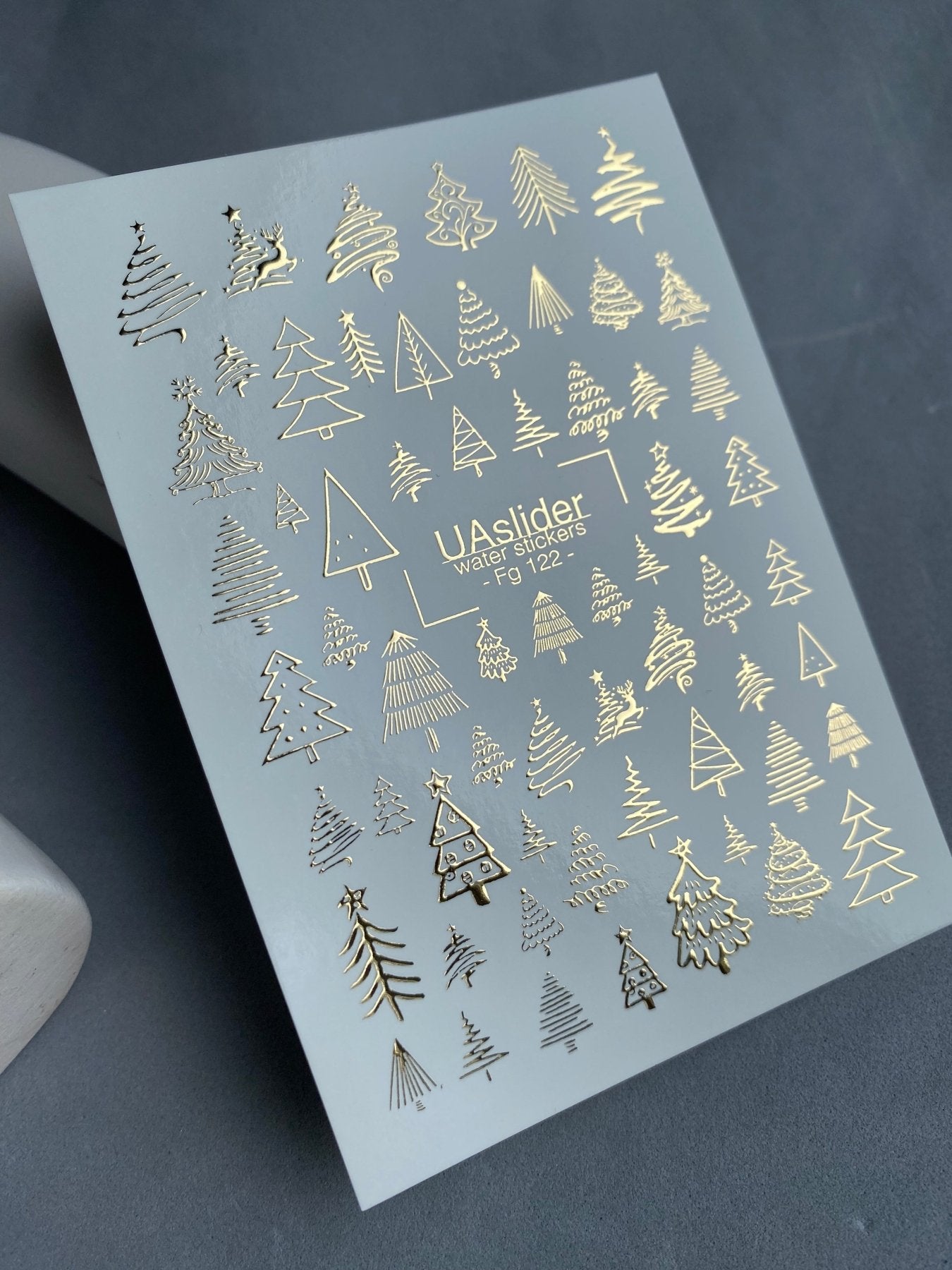 Nail Water Decal Fg-122 | Water Slide Nail Decals with Gold Christmas Trees | Festive Winter - UASLIDER