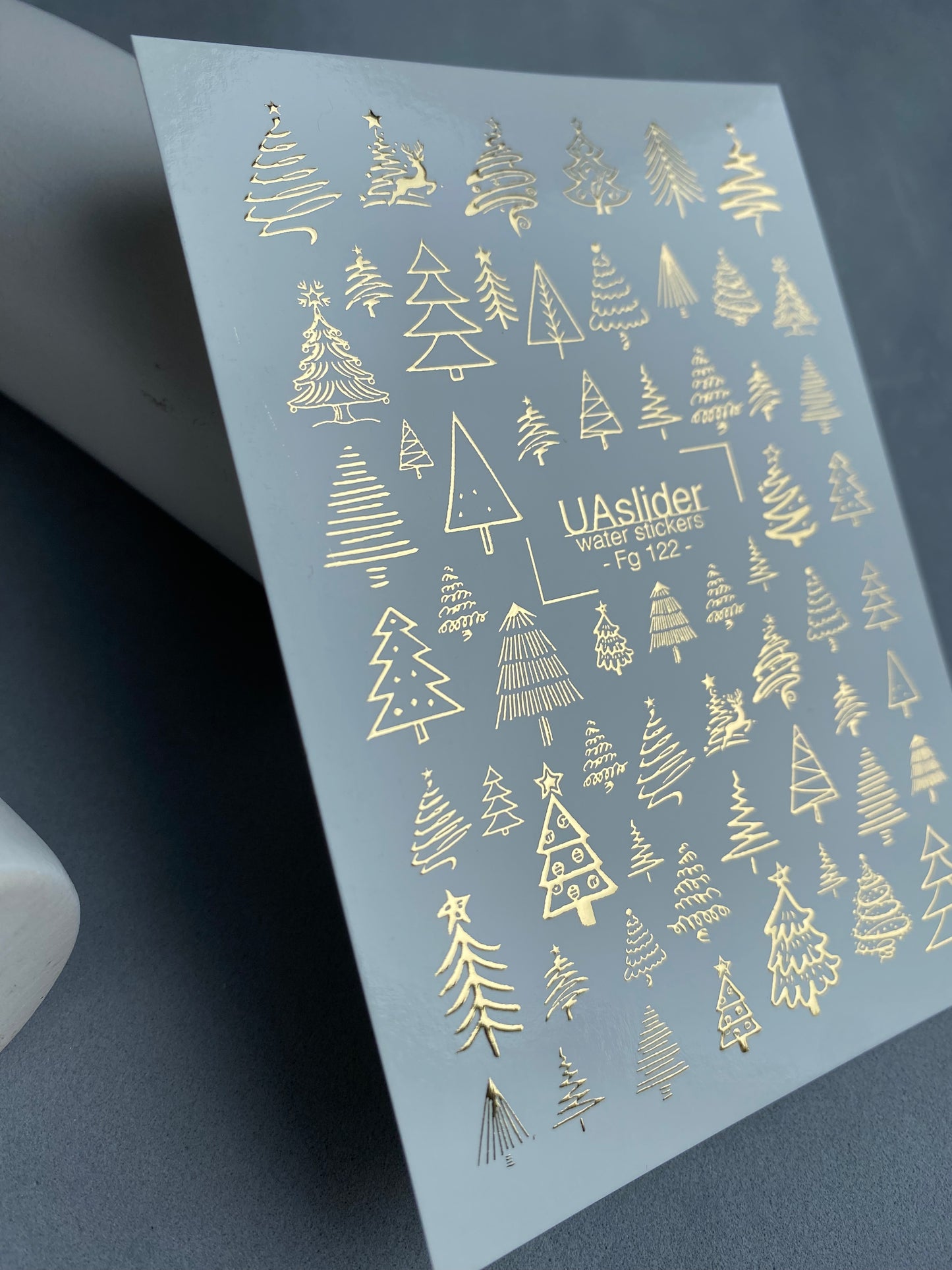 Nail Water Decal Fg-122 | Water Slide Nail Decals with Gold Christmas Trees | Festive Winter