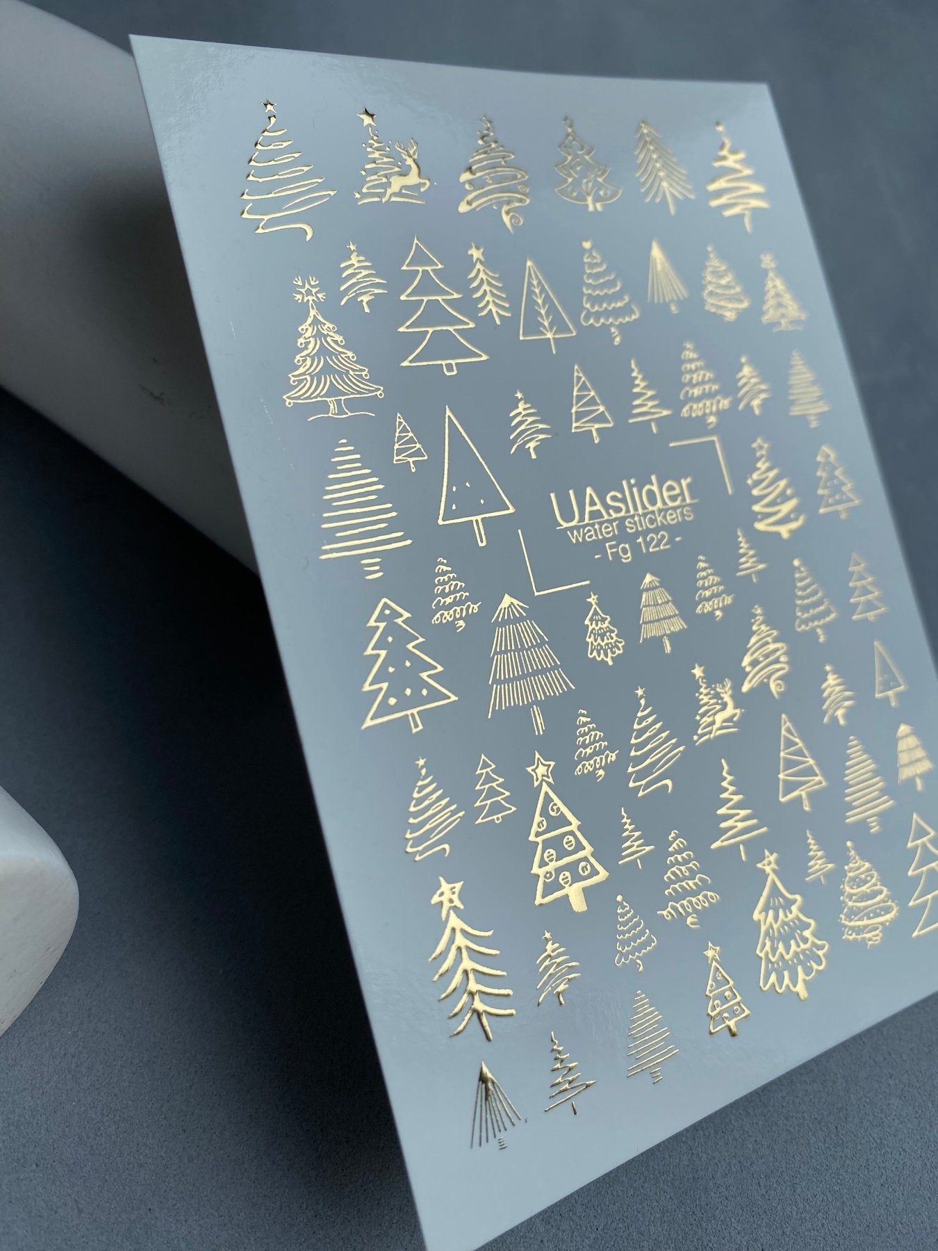 Nail Water Decal Fg-122 | Water Slide Nail Decals with Gold Christmas Trees | Festive Winter - UASLIDER
