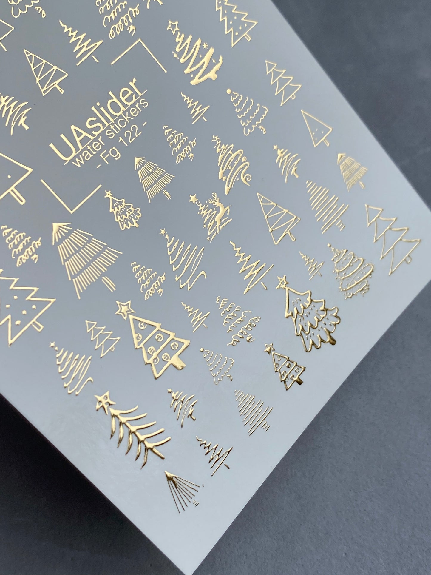 Nail Water Decal Fg-122 | Water Slide Nail Decals with Gold Christmas Trees | Festive Winter
