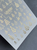 Nail Water Decal Fg-122 | Water Slide Nail Decals with Gold Christmas Trees | Festive Winter - UASLIDER