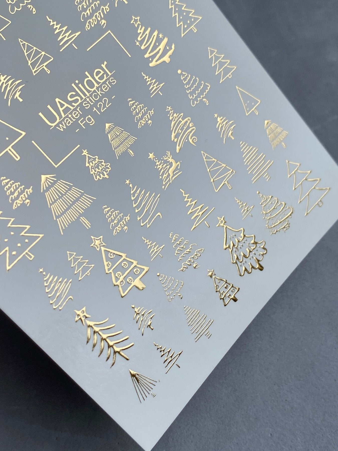 Nail Water Decal Fg-122 | Water Slide Nail Decals with Gold Christmas Trees | Festive Winter - UASLIDER