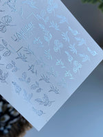 Nail Water Decal Fs-266 | Botanical Water Slide Nail Decals | Silver Foil Leaves & Branches - UASLIDER