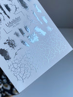 Nail Water Decal Fs-265 | Abstract Water Slide Nail Decals | Silver Foil Brush Strokes & Cracked Texture - UASLIDER