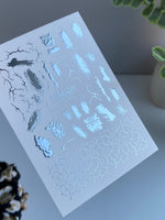 Nail Water Decal Fs-265 | Abstract Water Slide Nail Decals | Silver Foil Brush Strokes & Cracked Texture - UASLIDER