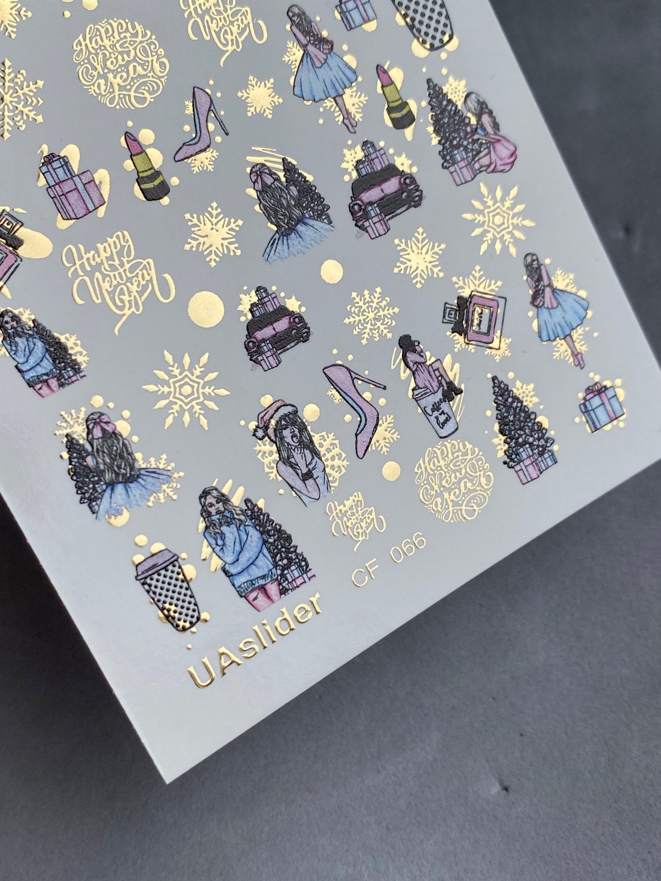 Nail Water Decal CF-066 | New Year Fashion Nail Water Decals | Girls, Gifts, Coffee Cups, Perfume and Holiday Snowflakes - UASLIDER