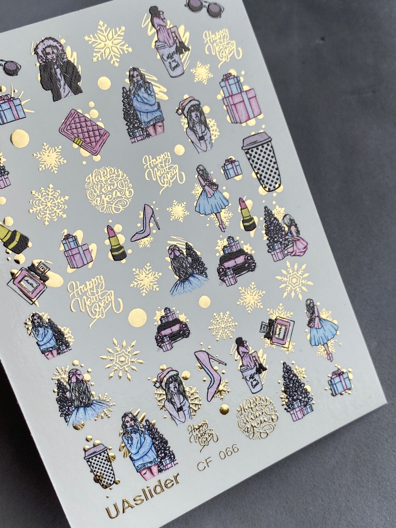 Nail Water Decal CF-066 | New Year Fashion Nail Water Decals | Girls, Gifts, Coffee Cups, Perfume and Holiday Snowflakes - UASLIDER