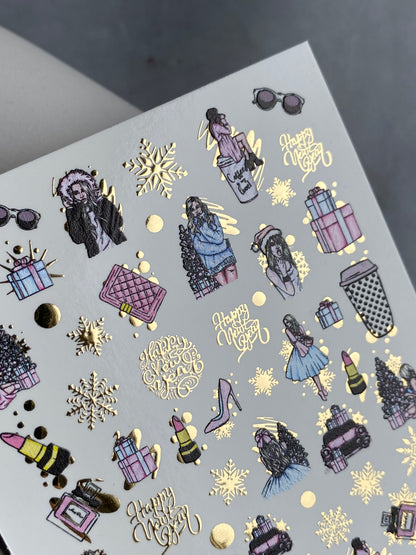 Nail Water Decal CF-066 | New Year Fashion Nail Water Decals | Girls, Gifts, Coffee Cups, Perfume and Holiday Snowflakes