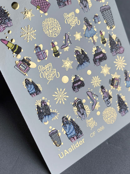 Nail Water Decal CF-066 | New Year Fashion Nail Water Decals | Girls, Gifts, Coffee Cups, Perfume and Holiday Snowflakes