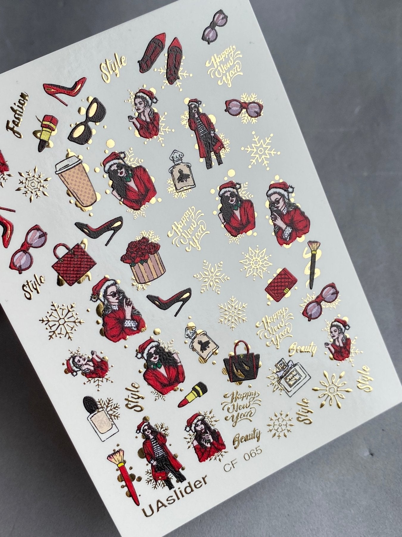 Nail Water Decal CF-065 | Christmas Fashion Nail Water Decals | Retro Girl, Santa Outfit, Beauty Accessories and Gifts - UASLIDER