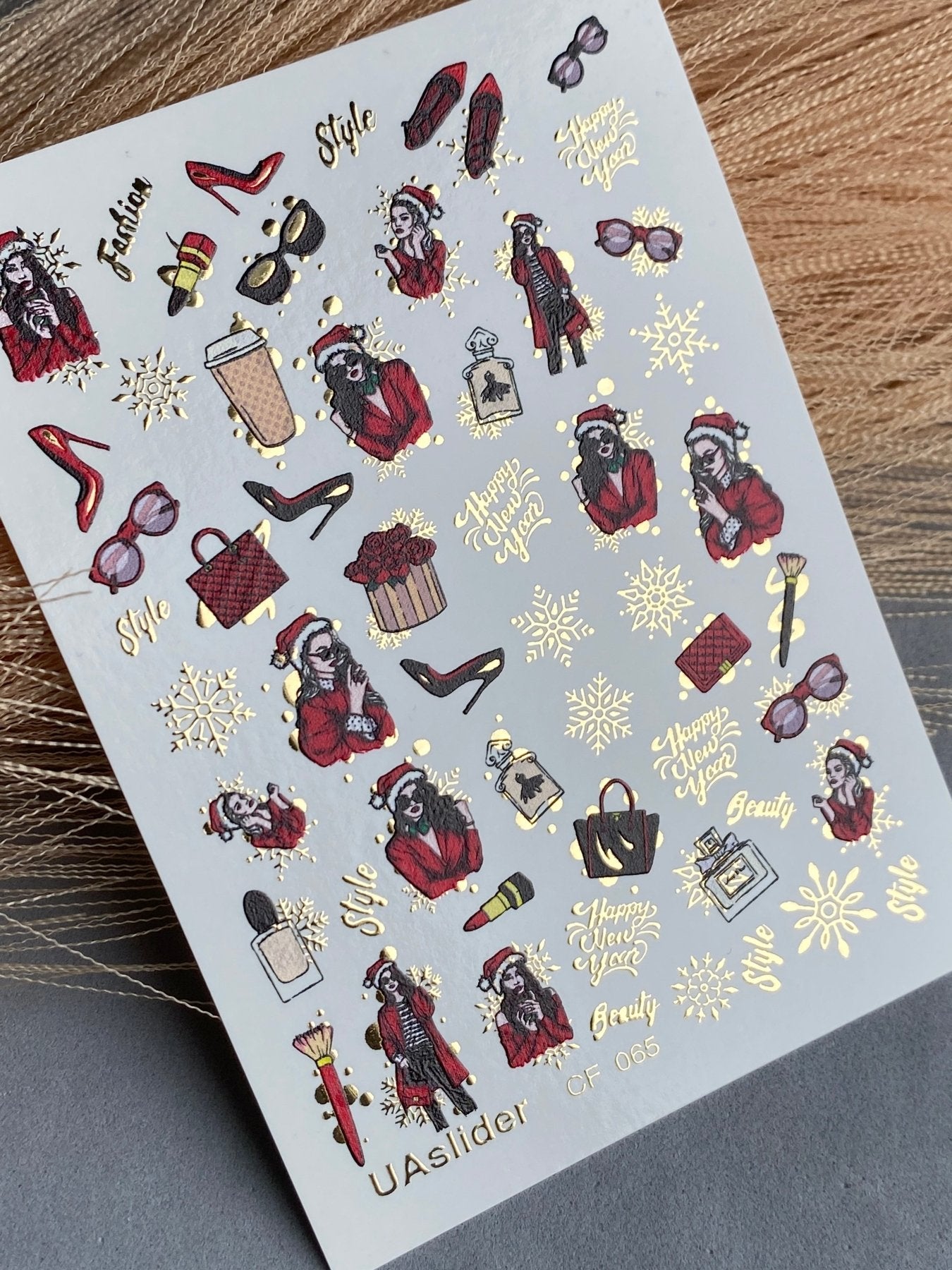 Nail Water Decal CF-065 | Christmas Fashion Nail Water Decals | Retro Girl, Santa Outfit, Beauty Accessories and Gifts - UASLIDER