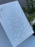Nail Water Decal Fs-254 | Inspirational Water Slide Nail Decals | Silver Foil Words & Botanical Accents - UASLIDER