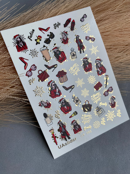 Nail Water Decal CF-065 | Christmas Fashion Nail Water Decals | Retro Girl, Santa Outfit, Beauty Accessories and Gifts