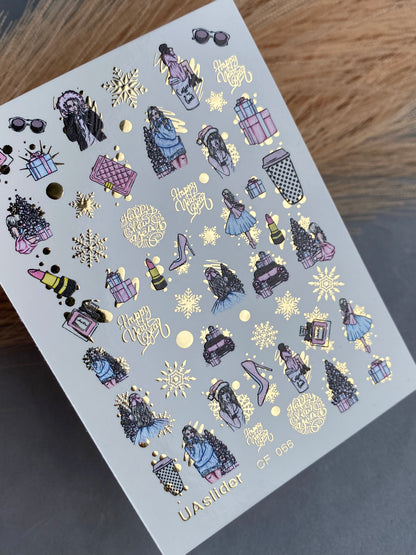 Nail Water Decal CF-066 | New Year Fashion Nail Water Decals | Girls, Gifts, Coffee Cups, Perfume and Holiday Snowflakes