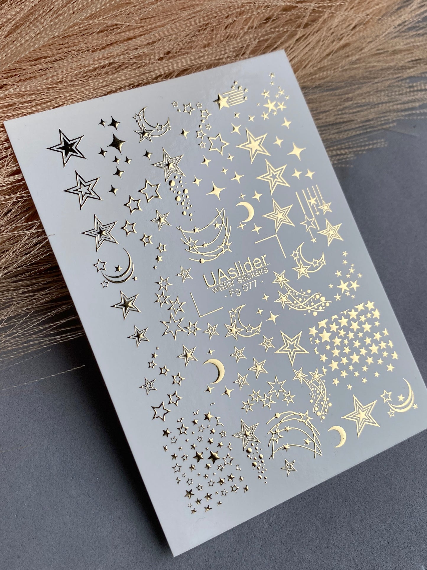 Nail Water Decal Fg-077 | Gold Foil Water Slide Nail Decals | Stars & Crescent Moons