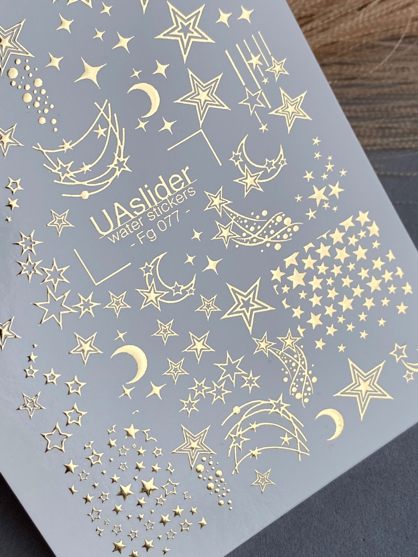 Nail Water Decal Fg-077 | Gold Foil Water Slide Nail Decals | Stars & Crescent Moons - UASLIDER
