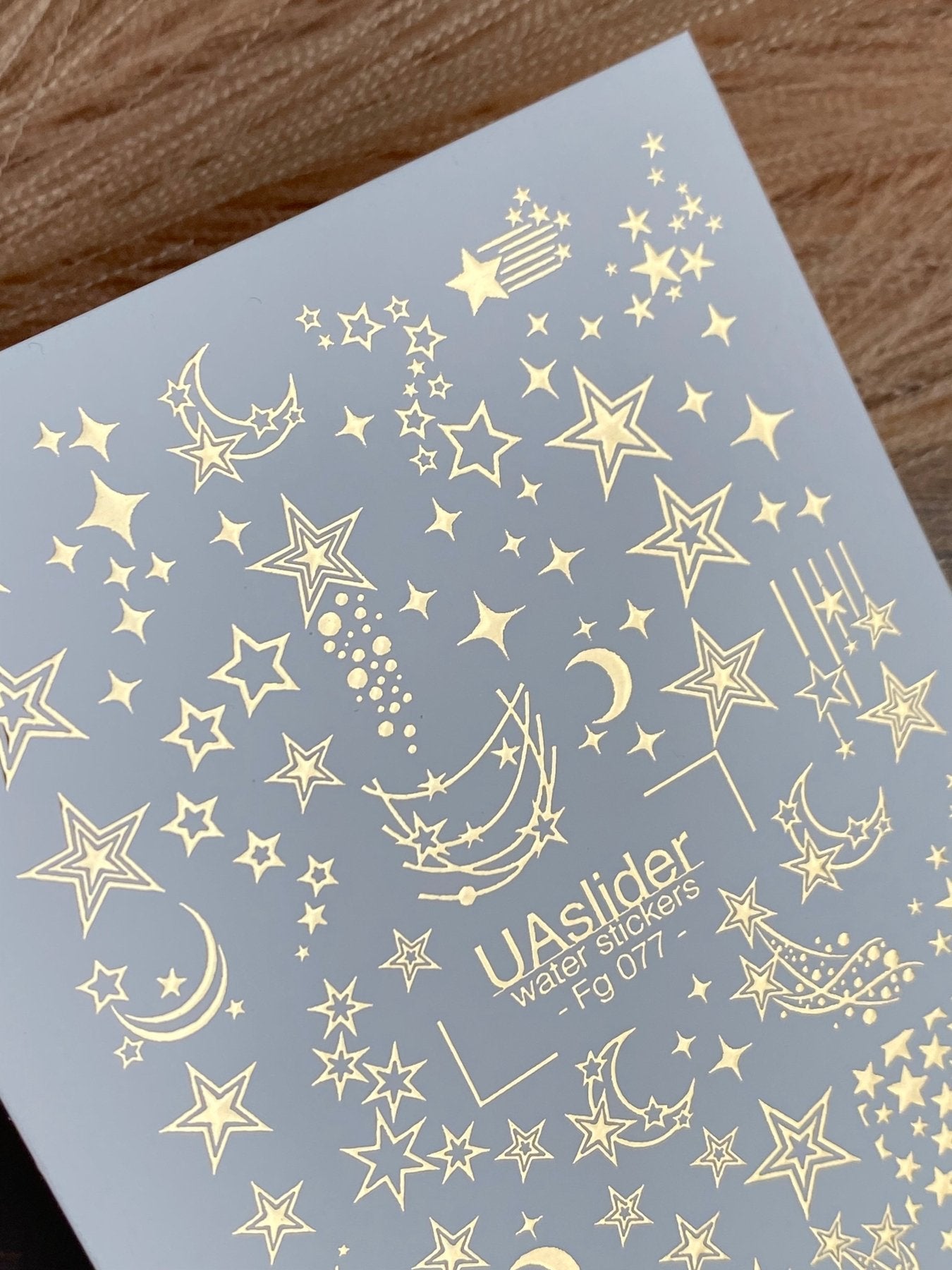 Nail Water Decal Fg-077 | Gold Foil Water Slide Nail Decals | Stars & Crescent Moons - UASLIDER