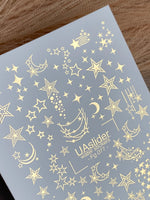 Nail Water Decal Fg-077 | Gold Foil Water Slide Nail Decals | Stars & Crescent Moons - UASLIDER