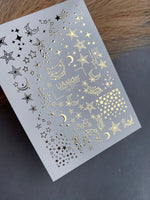 Nail Water Decal Fg-077 | Gold Foil Water Slide Nail Decals | Stars & Crescent Moons - UASLIDER