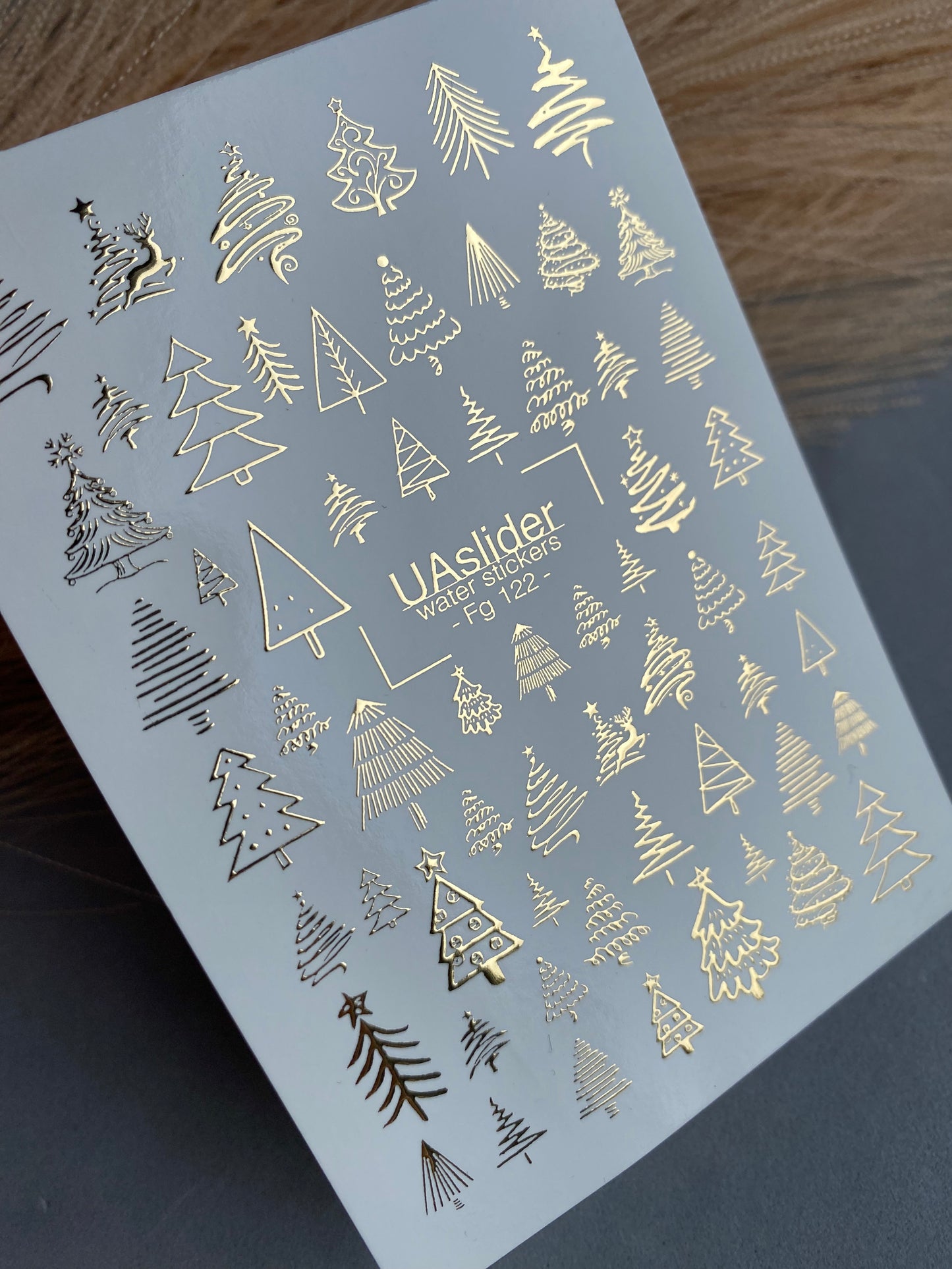 Nail Water Decal Fg-122 | Water Slide Nail Decals with Gold Christmas Trees | Festive Winter