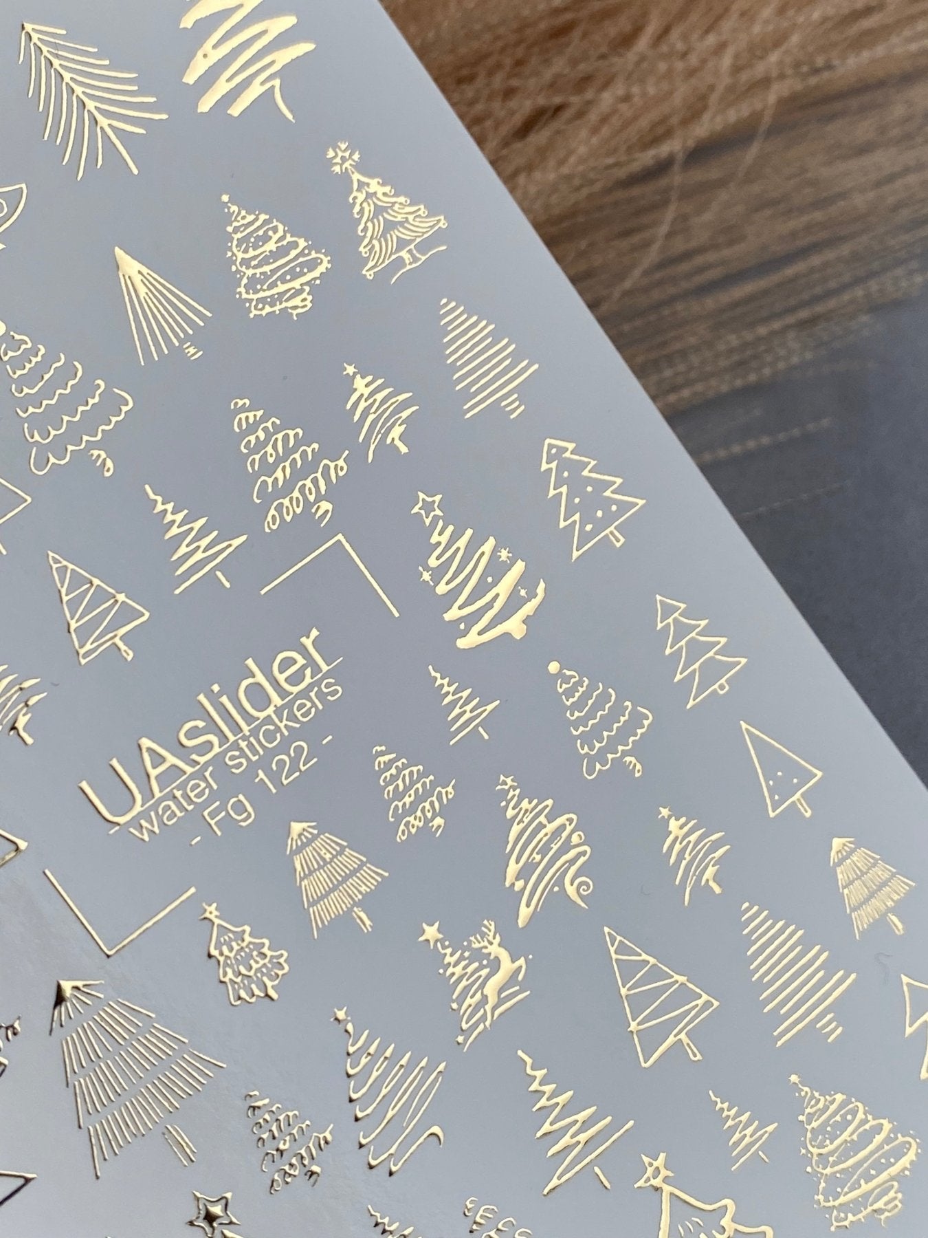 Nail Water Decal Fg-122 | Water Slide Nail Decals with Gold Christmas Trees | Festive Winter - UASLIDER