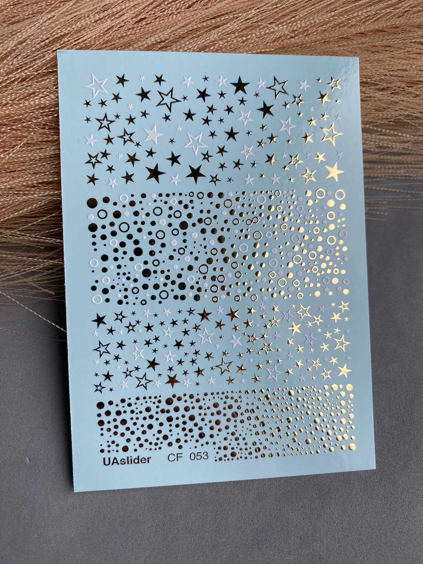 Nail Water Decal CF-053 | Star and Dot Nail Water Decals | Black, Gold & Silver Patterns