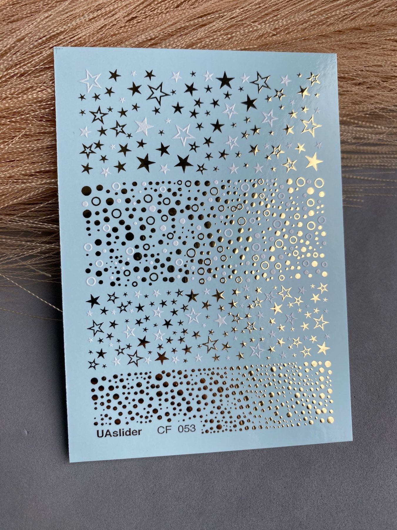 Nail Water Decal CF-053 | Star and Dot Nail Water Decals | Black, Gold & Silver Patterns - UASLIDER