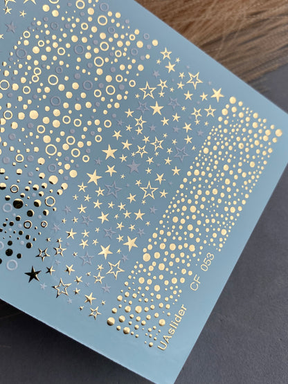 Nail Water Decal CF-053 | Star and Dot Nail Water Decals | Black, Gold & Silver Patterns