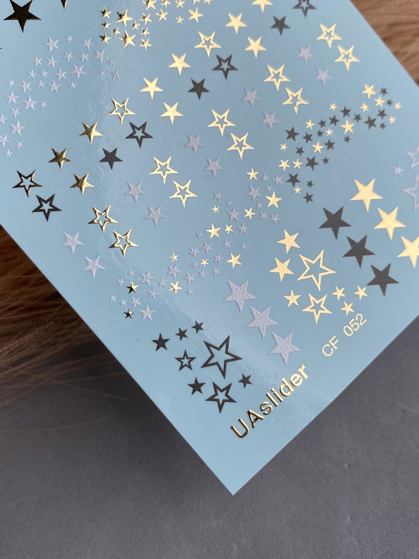 Nail Water Decal CF-052 | Star Nail Water Decals | Black, Gold & Silver Star Patterns