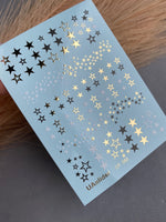 Nail Water Decal CF-052 | Star Nail Water Decals | Black, Gold & Silver Star Patterns - UASLIDER