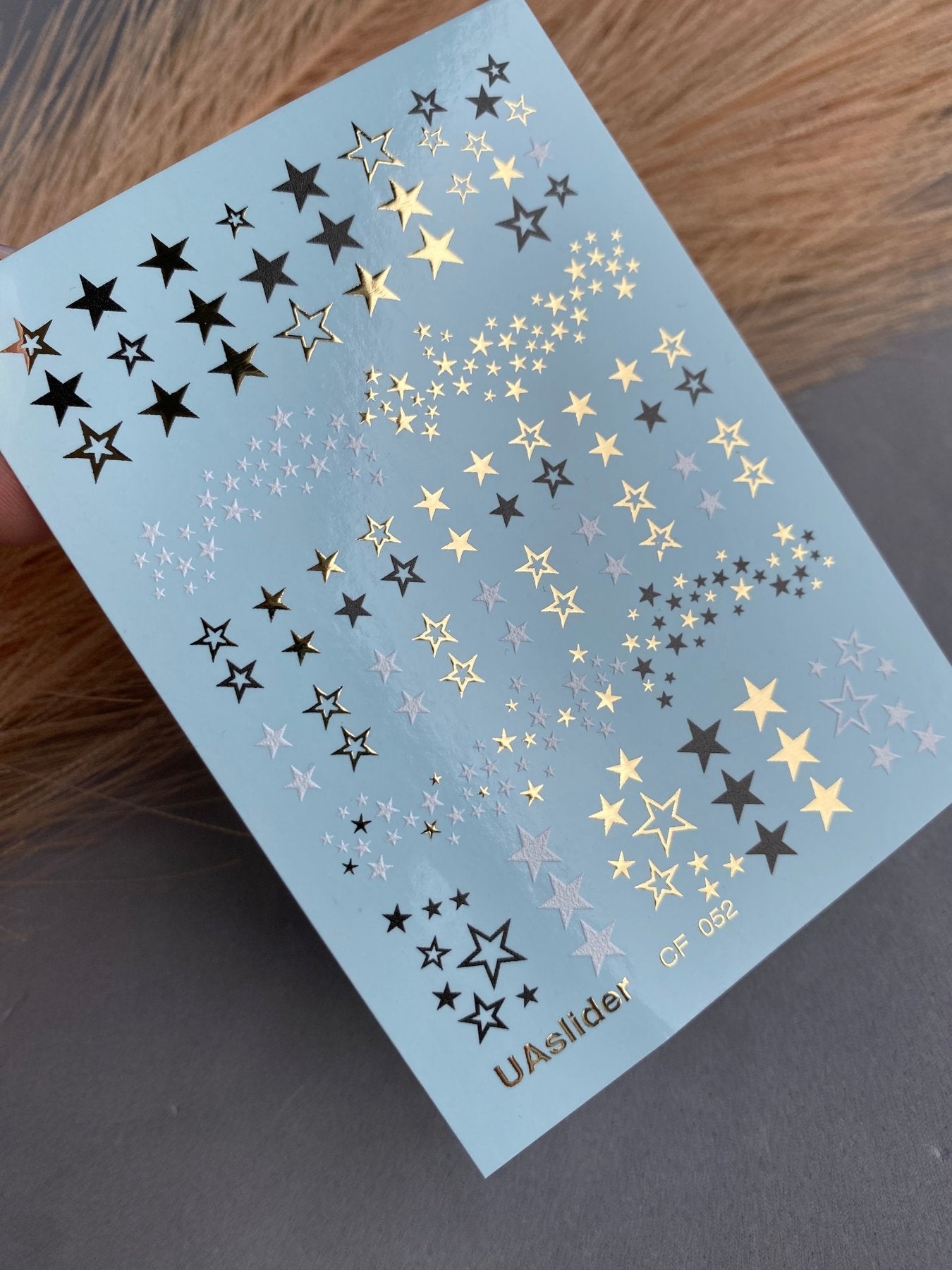 Nail Water Decal CF-052 | Star Nail Water Decals | Black, Gold & Silver Star Patterns - UASLIDER