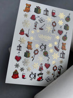 Nail Water Decal CF-009 | Christmas Water Slide Nail Decals, Holiday Toys, Gifts and Gold Foil Snowflakes - UASLIDER