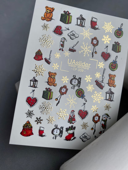 Nail Water Decal CF-009 | Christmas Water Slide Nail Decals, Holiday Toys, Gifts and Gold Foil Snowflakes